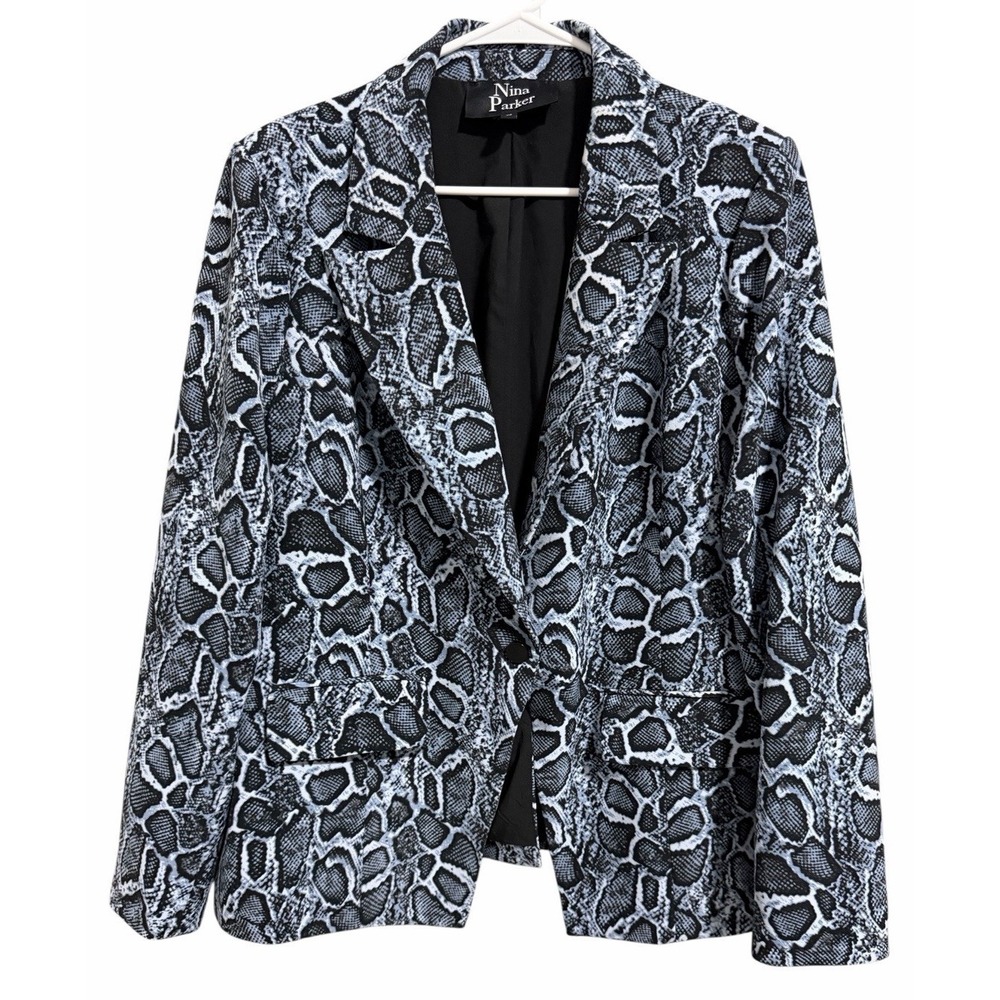 NINA PARKER Trendy‎ Plus Size Snakeskin Blue Blazer Women's Size 2X